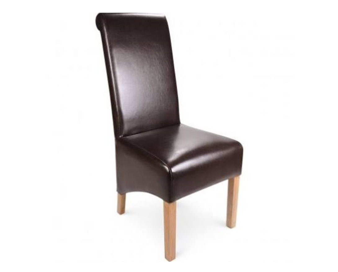 Dark Brown Leather High Scroll Back Dining Chair