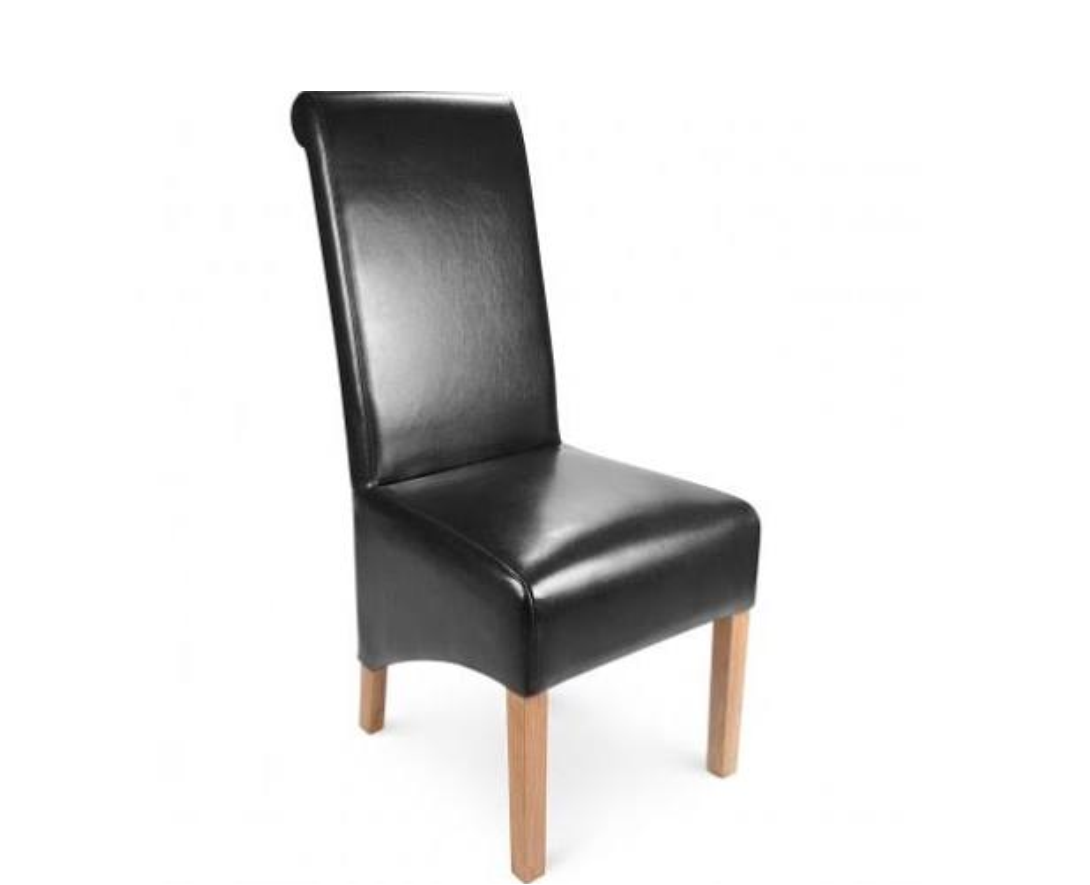 Black Leather High Scroll Back Dining Chair, Black Leather High Back Chairs