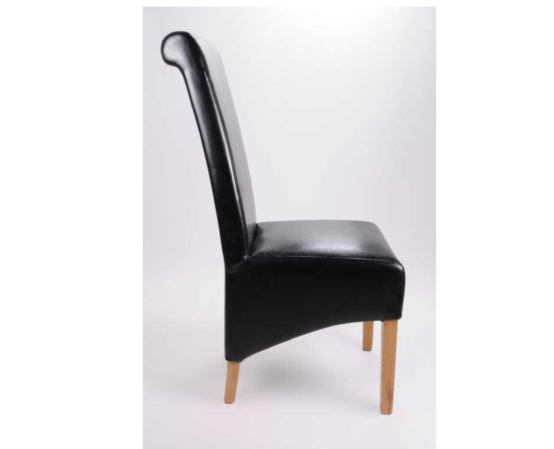Black Leather High Scroll Back Dining Chair, Black Leather High Back Dining Chairs