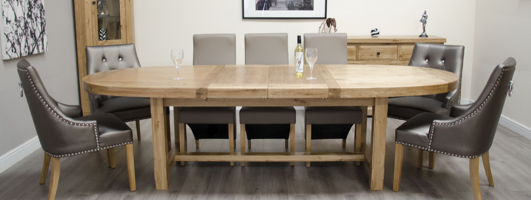 SIGNATURE Solid Oak - Super Oval Twin Leaf Extending Dining Table 210cm