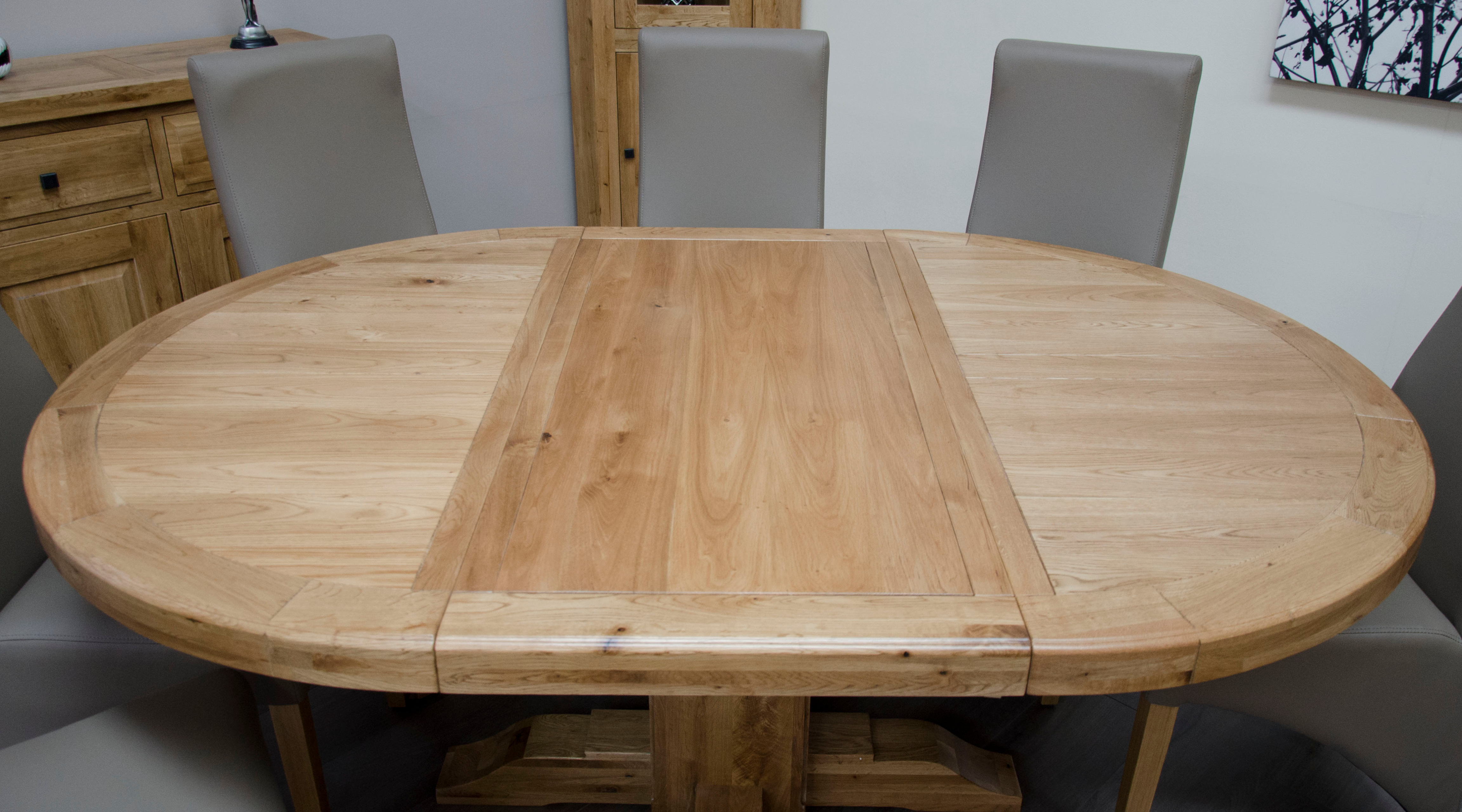 Round Extending Dining Table 125cm, Oak Round Extendable Dining Table And Chairs