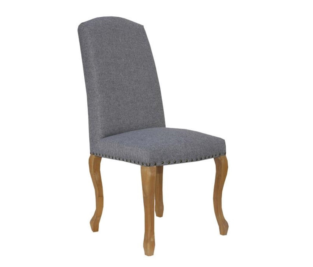 Luxury Fabric Dining Chair With Stud, Light Grey Dining Chairs Oak Legs